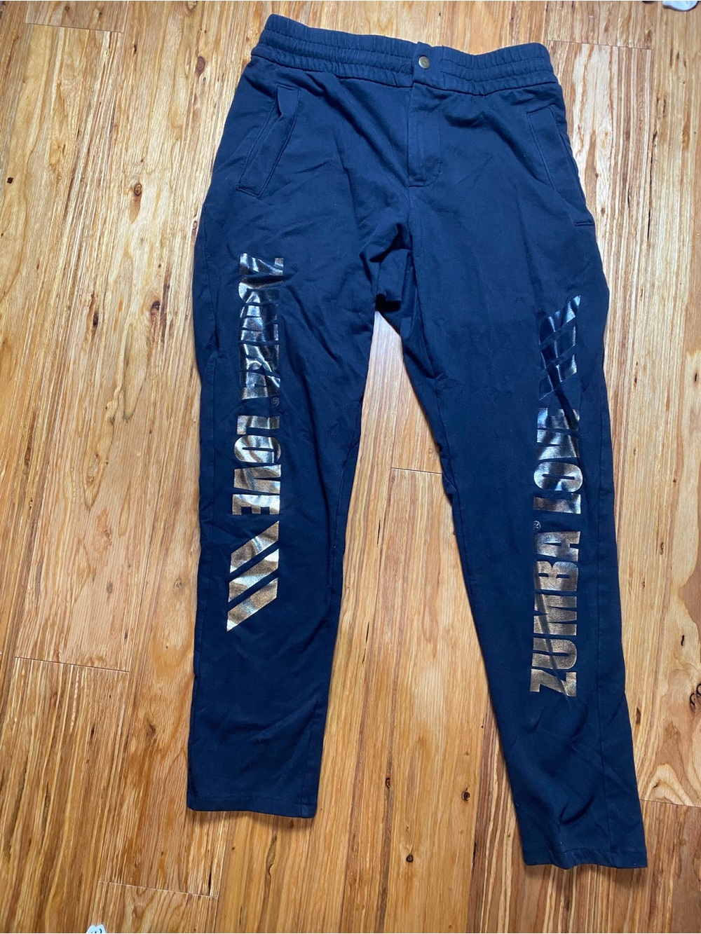 Zumba Fitness Black Joggers with Gold Foil Logo Panels